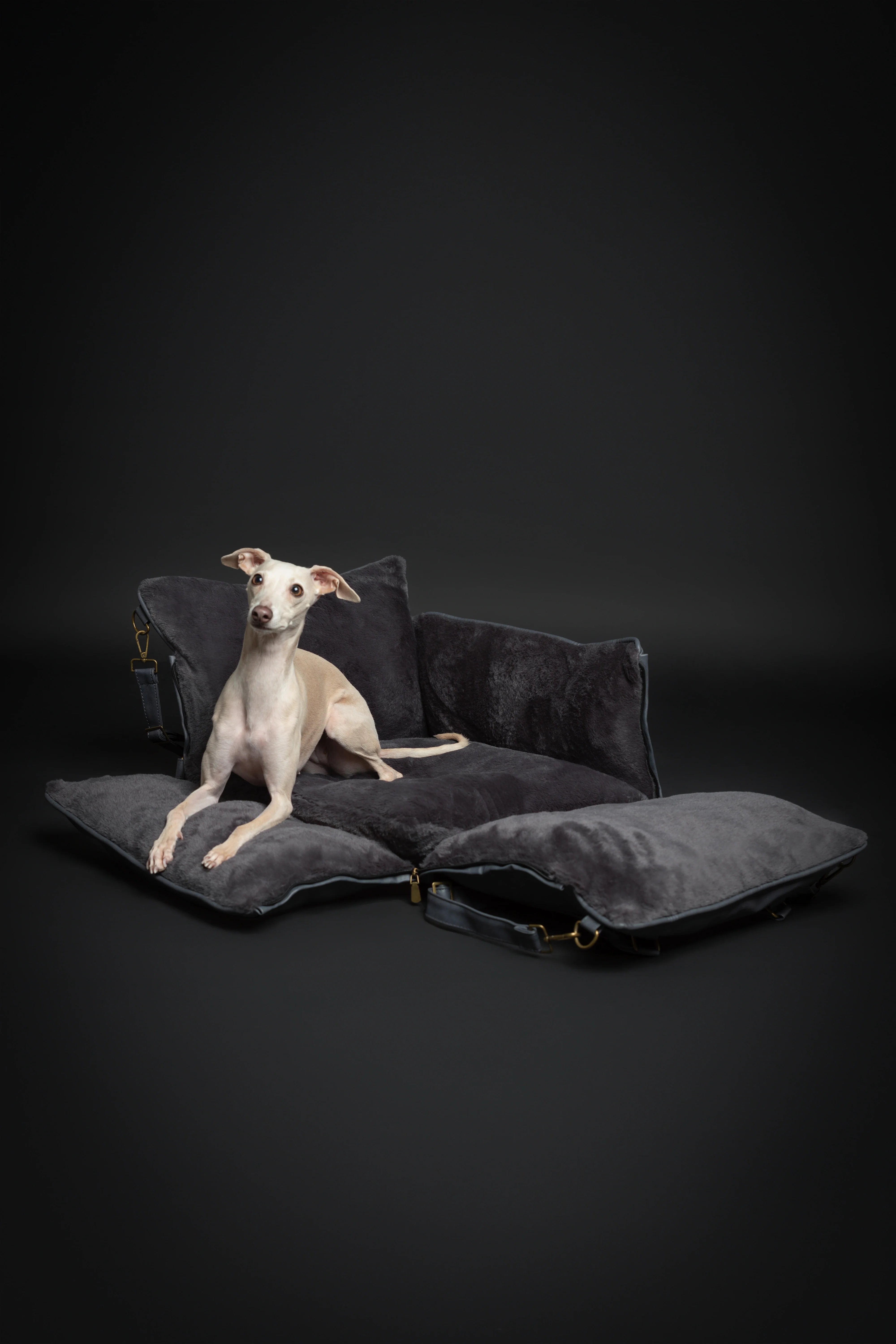 Dog Car Seat Carrier Orthopedic Crushed Foam, Black, Vegan Leather