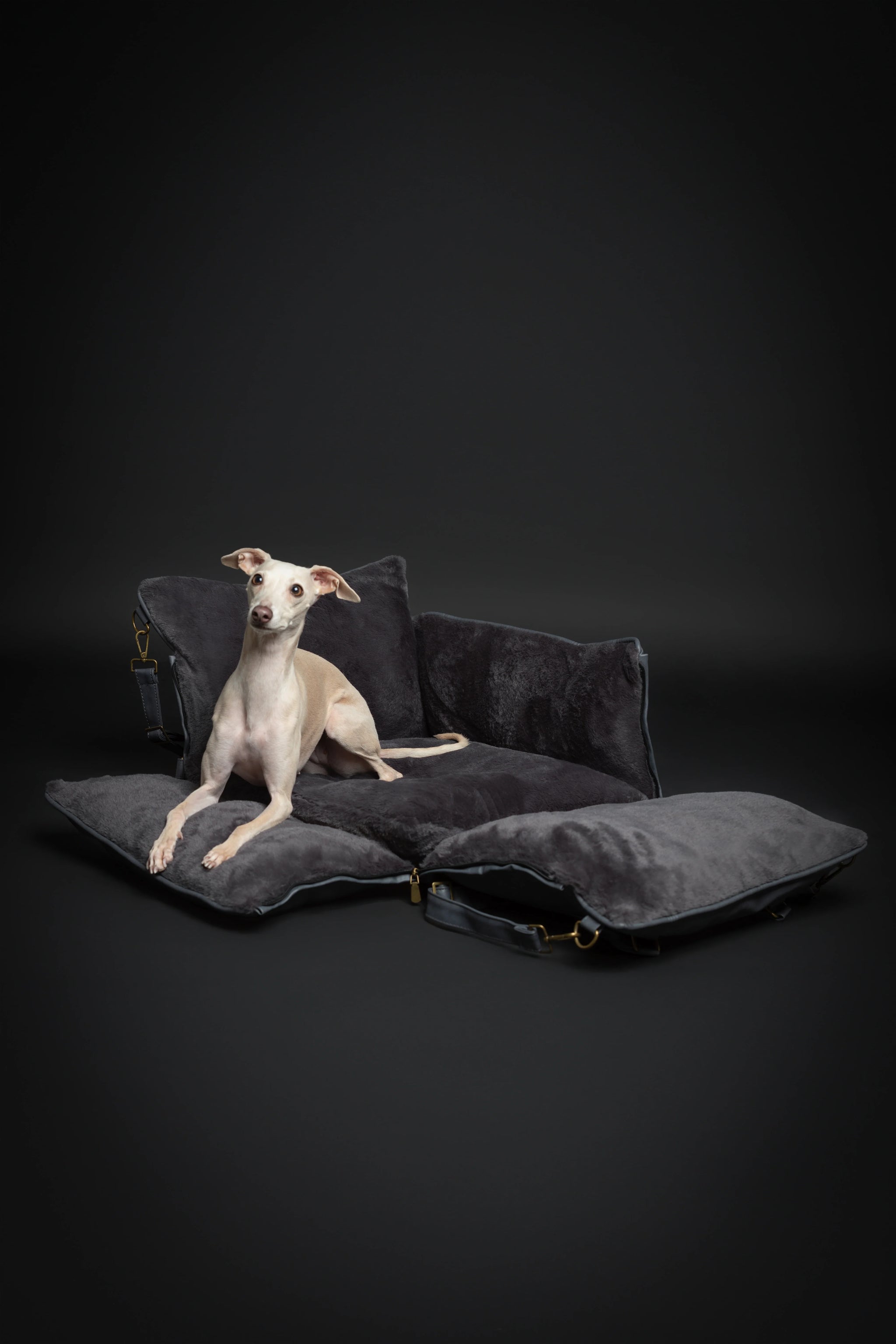 Dog Car Seat Carrier Orthopedic Crushed Foam, Black, Vegan Leather