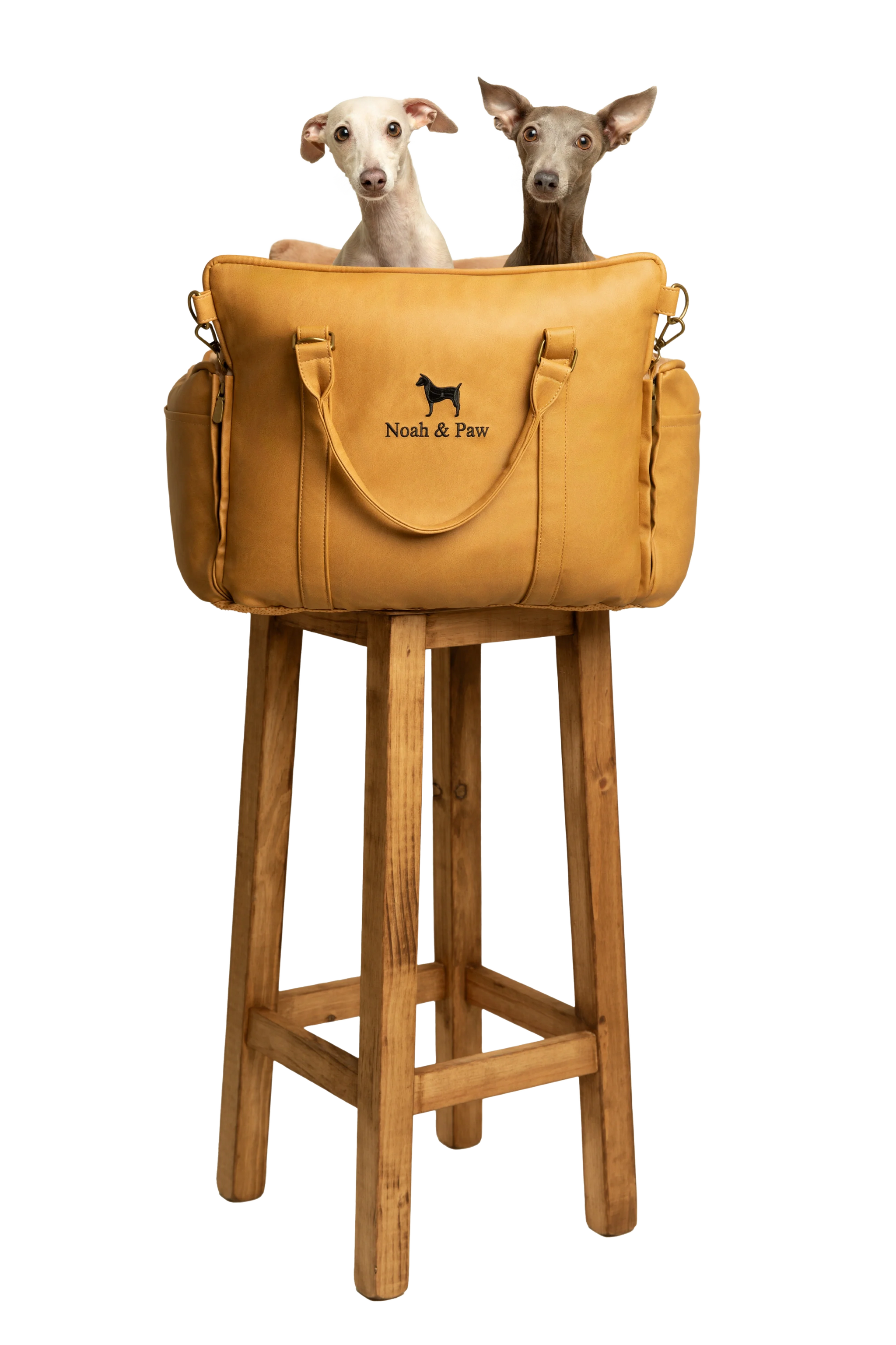 Dog Car Seat Carrier Orthopedic Crushed Foam, Camel, Vegan Leather