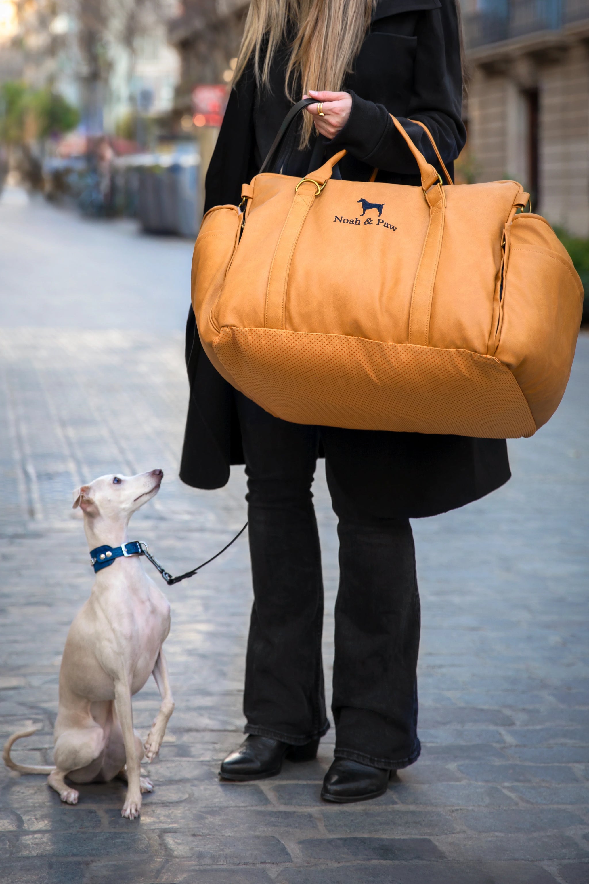 Dog Car Seat Carrier Orthopedic Crushed Foam, Camel, Vegan Leather