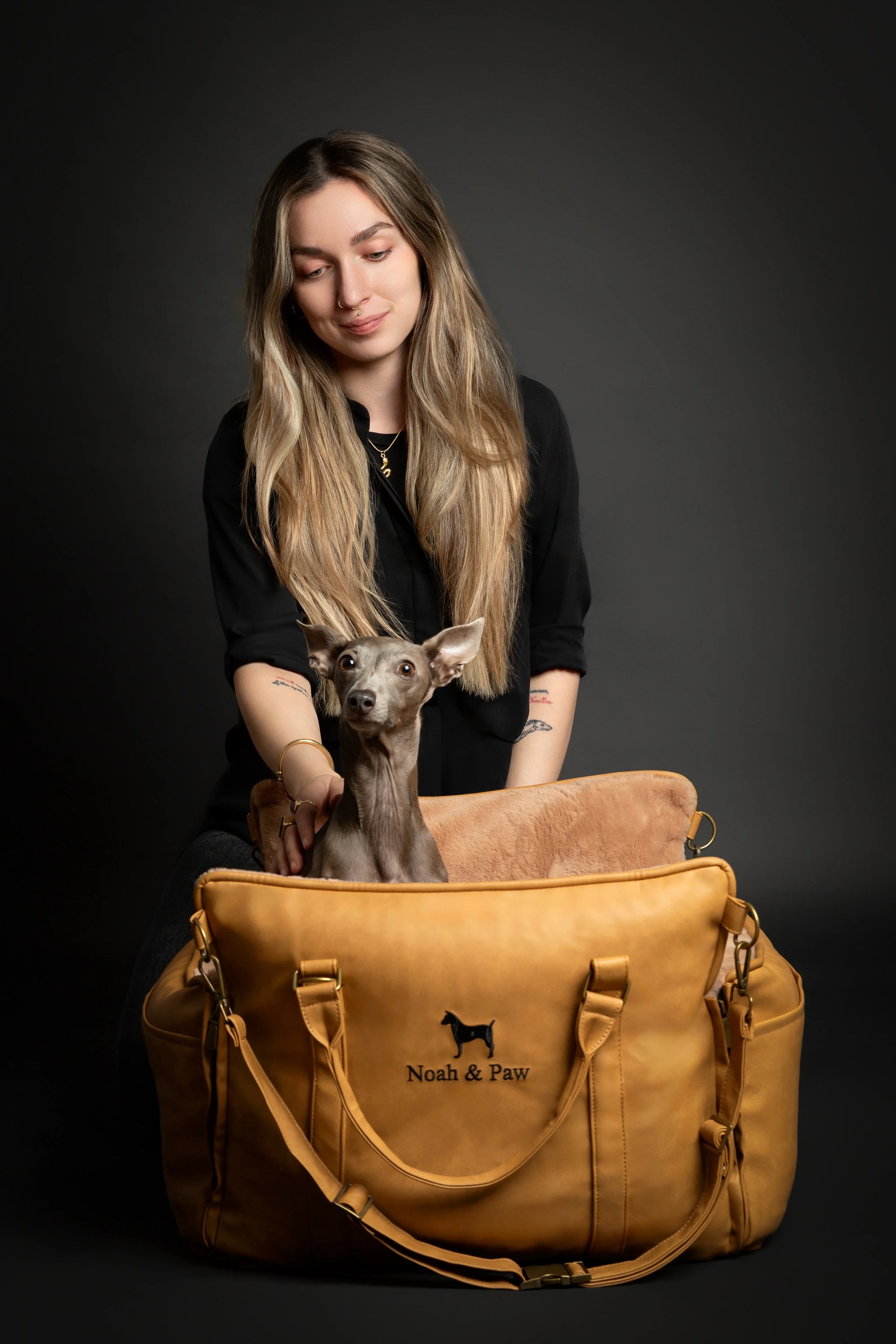 Dog Car Seat Carrier Orthopedic Crushed Foam, Camel, Vegan Leather