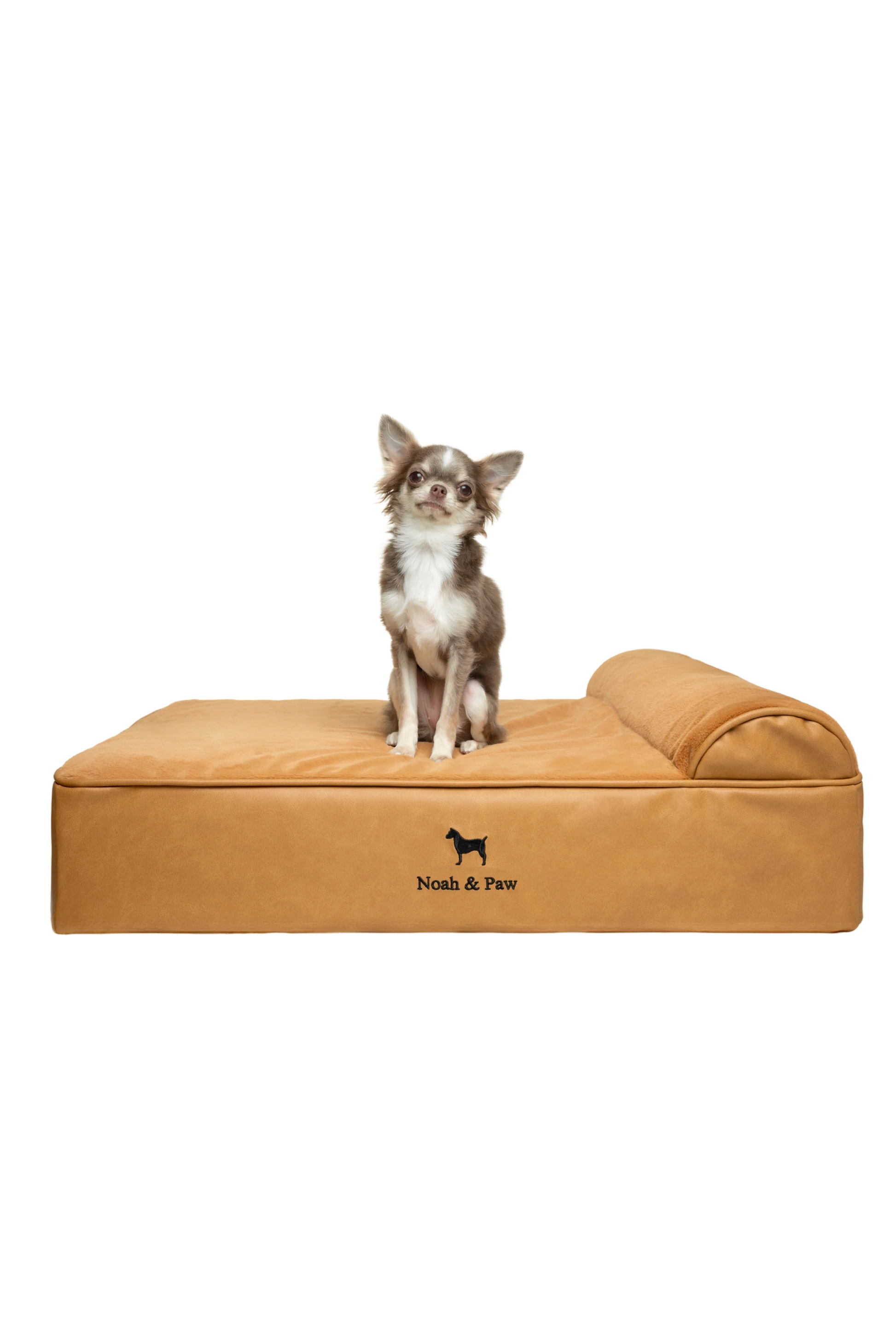 Orthopedic Faux Leather Pet Bed Classic Style - Camel - M