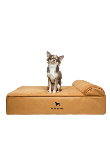 Orthopedic Faux Leather Pet Bed Classic Style - Camel - M