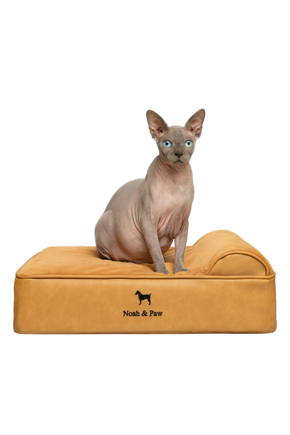 Orthopedic Faux Leather Pet Bed Classic Style - Camel - S