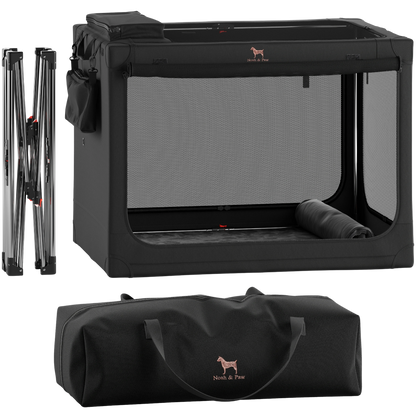 Collapsible dog crate travel | Foldable pet crate comfort - Black - L