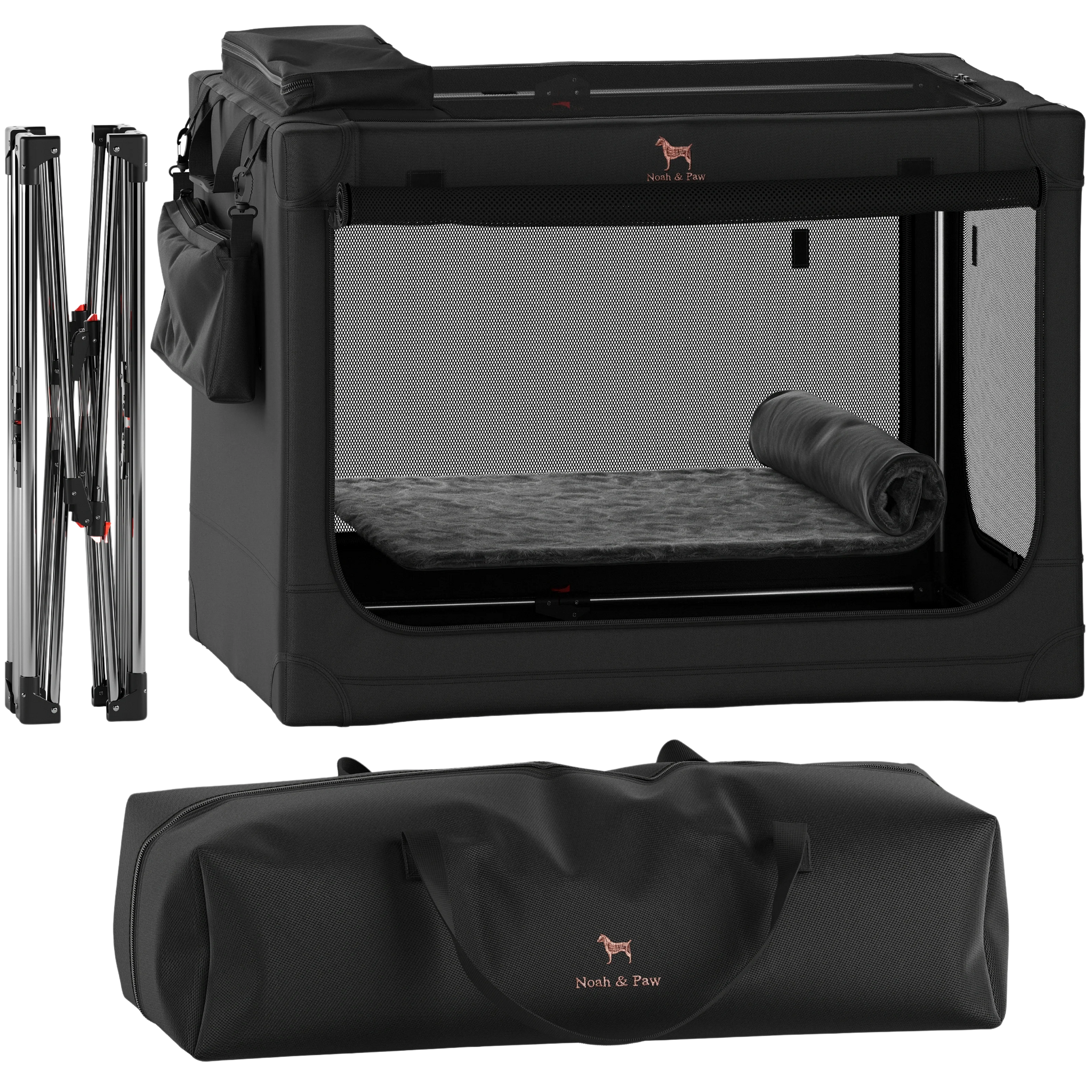 Collapsible dog crate travel | Foldable pet crate comfort - Black - XL