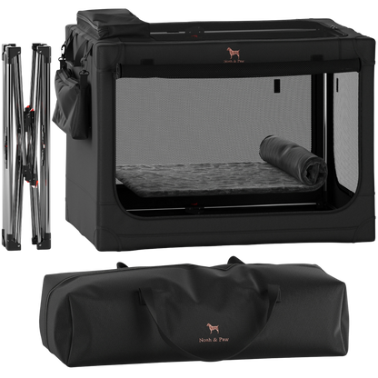 Collapsible dog crate travel | Foldable pet crate comfort - Black - XL