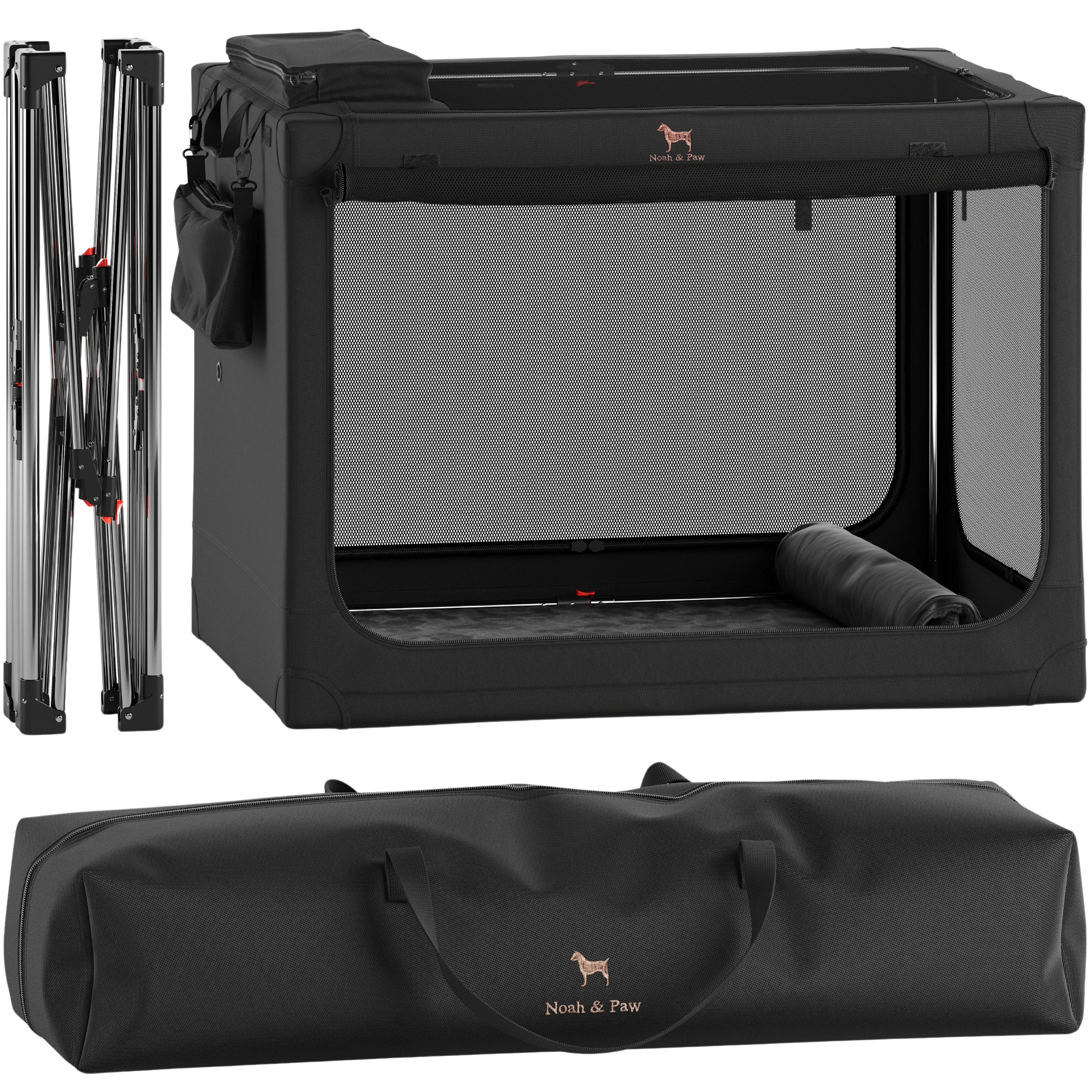 Collapsible dog crate travel | Foldable pet crate comfort - Black - XXL