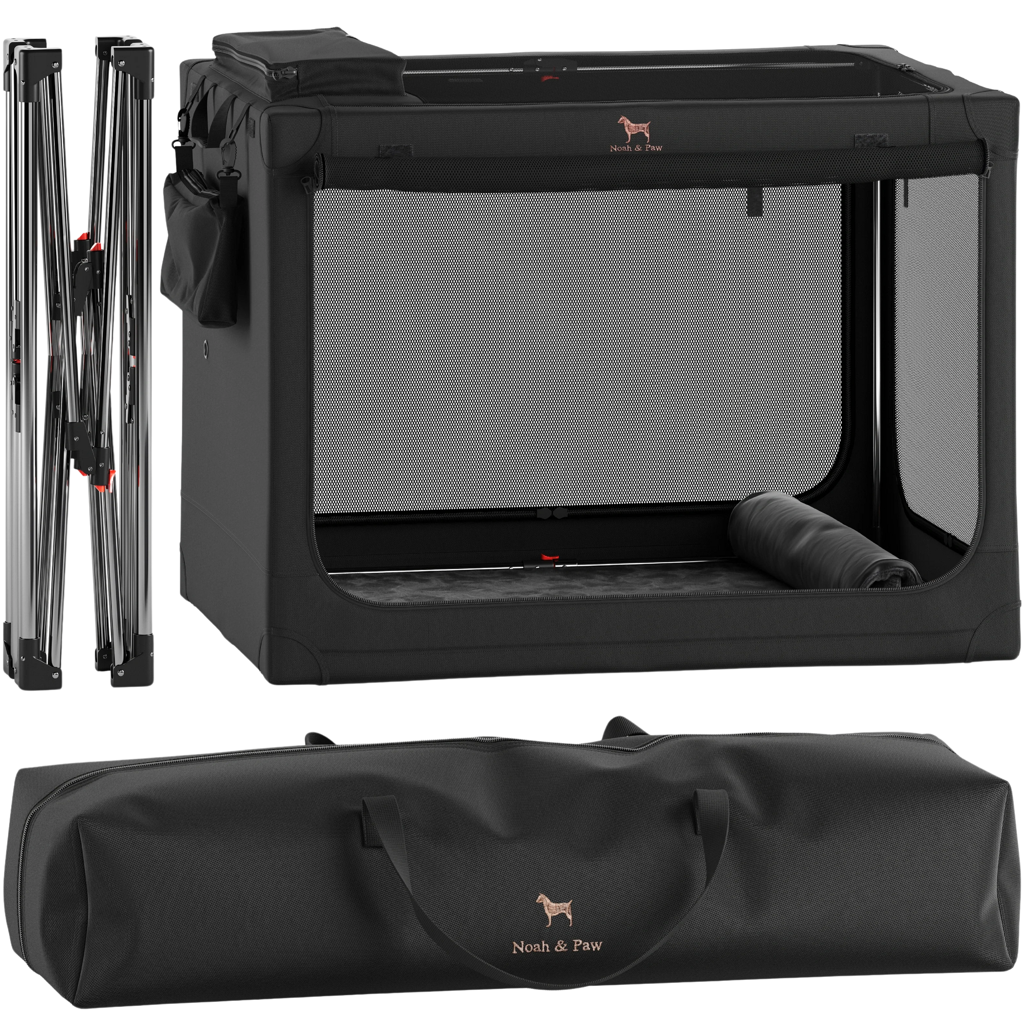 Collapsible dog crate travel | Foldable pet crate comfort - Black - XXL