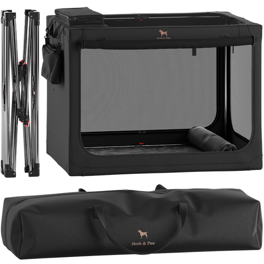 Collapsible dog crate travel | Foldable pet crate comfort - Black - XXL