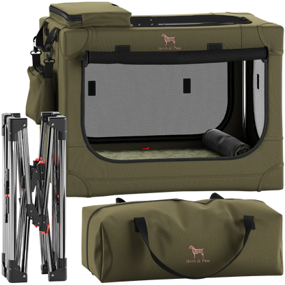 Collapsible Dog Crate Including Pet Mat Ideal for Traveling (Patented Folding)