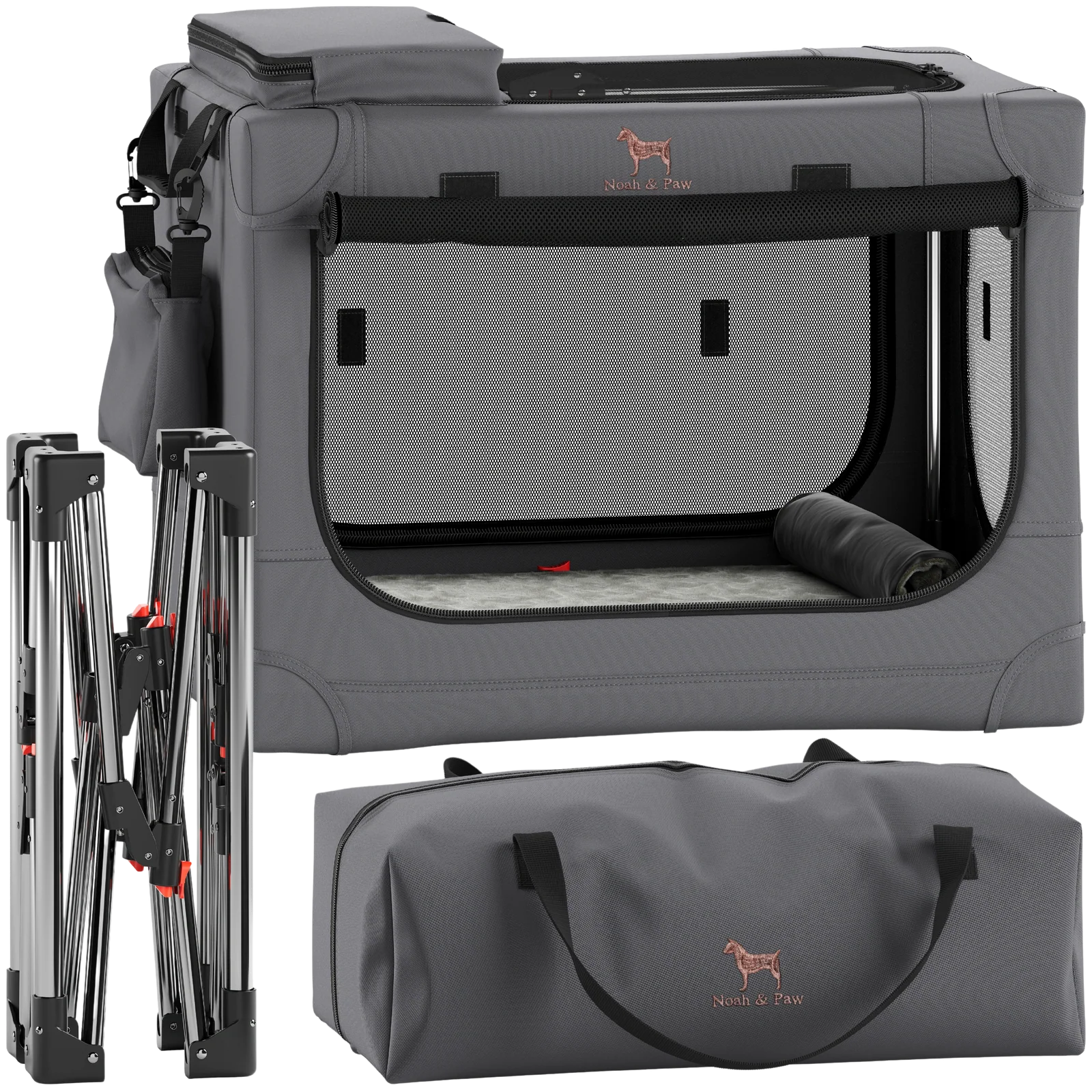 Collapsible Dog Crate Including Pet Mat Ideal for Traveling (Patented Folding)