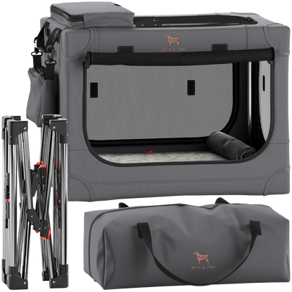 Collapsible Dog Crate Including Pet Mat Ideal for Traveling (Patented Folding)