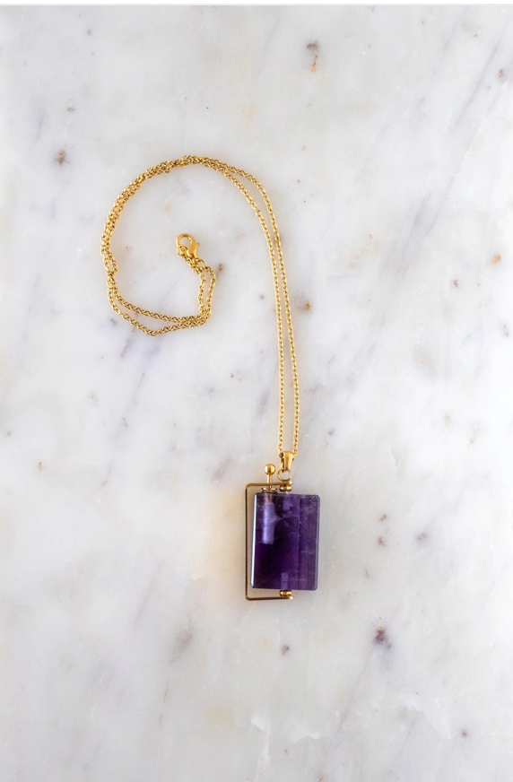 Amethyst Crystal Pendant + Perfume Holder + 18k Gold 26