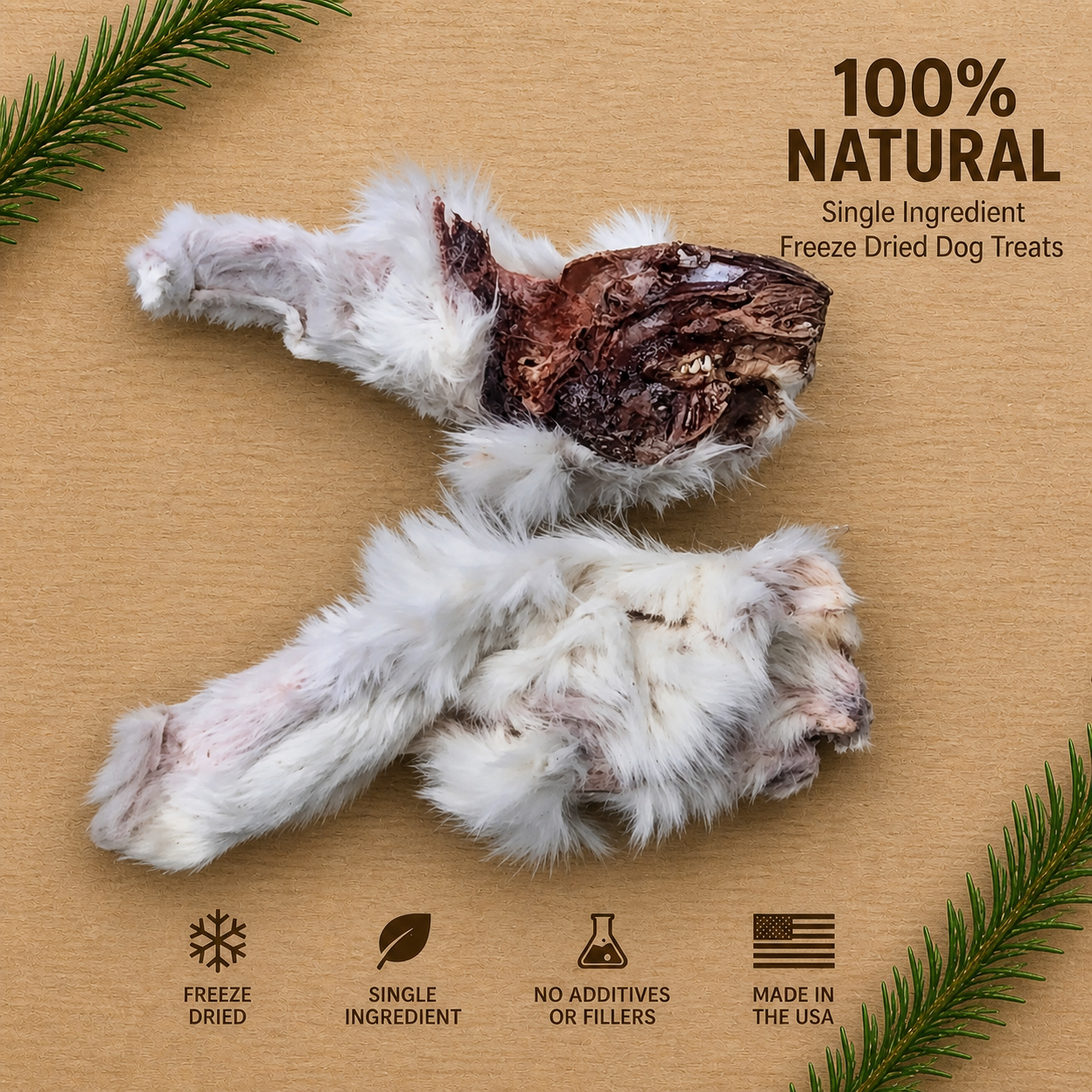 Freeze-Dried Medium Rabbit Head Halves