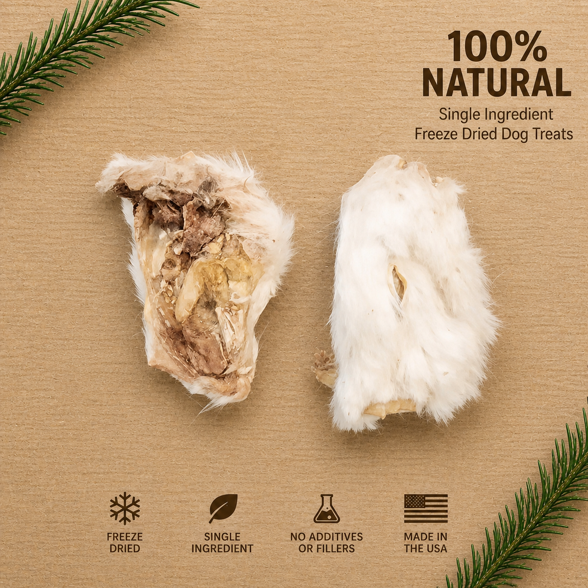 Freeze-Dried Medium Rabbit Head Halves