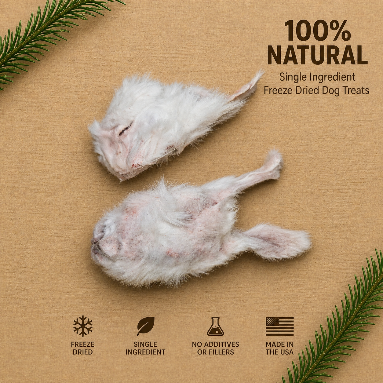 Freeze-Dried Whole Baby Rabbit Head Treat