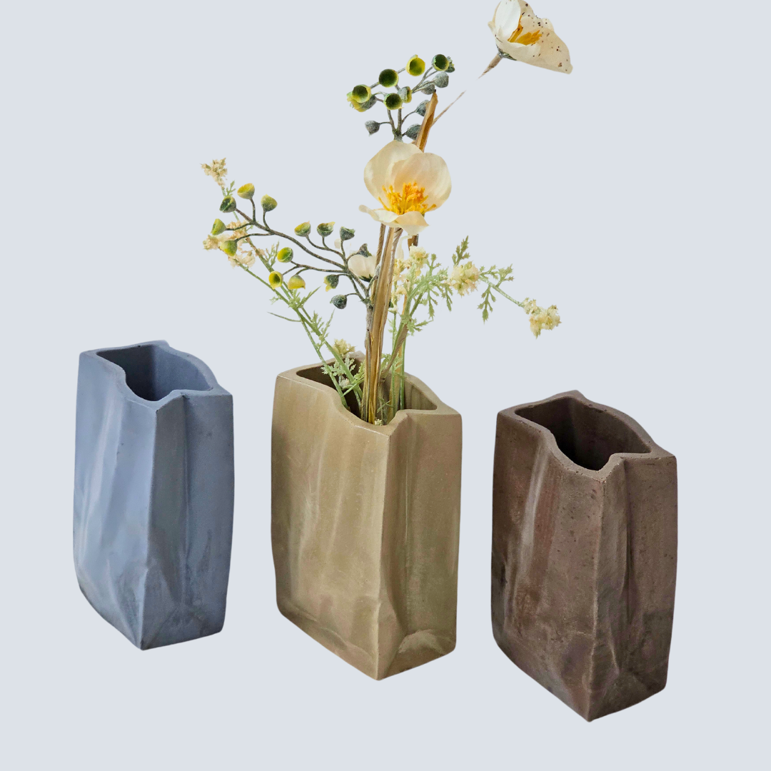 Crinkled Bag Concrete Vase