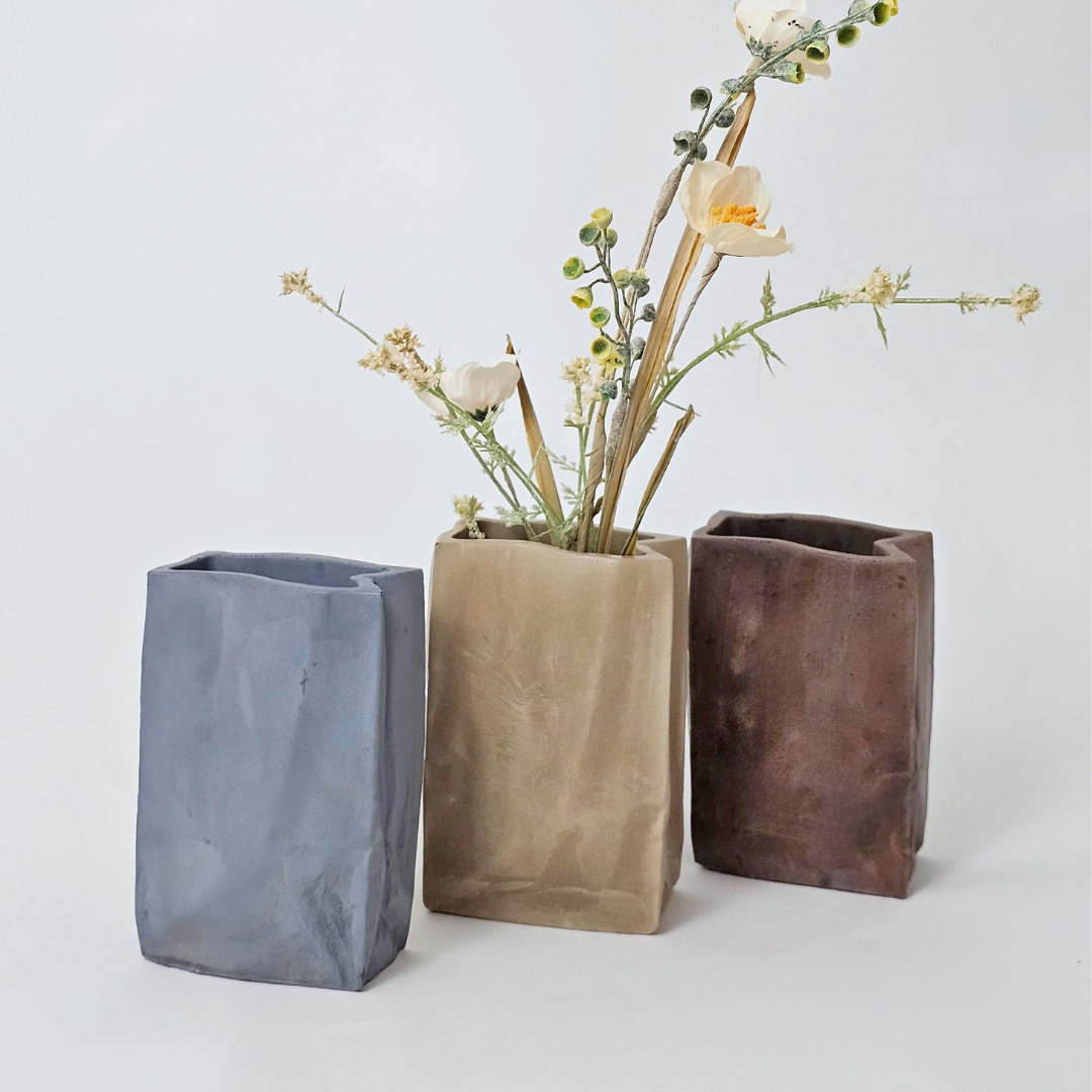 Crinkled Bag Concrete Vase