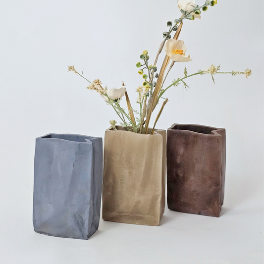 Crinkled Bag Concrete Vase