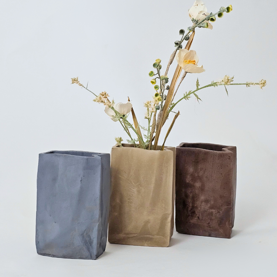 Crinkled Bag Concrete Vase