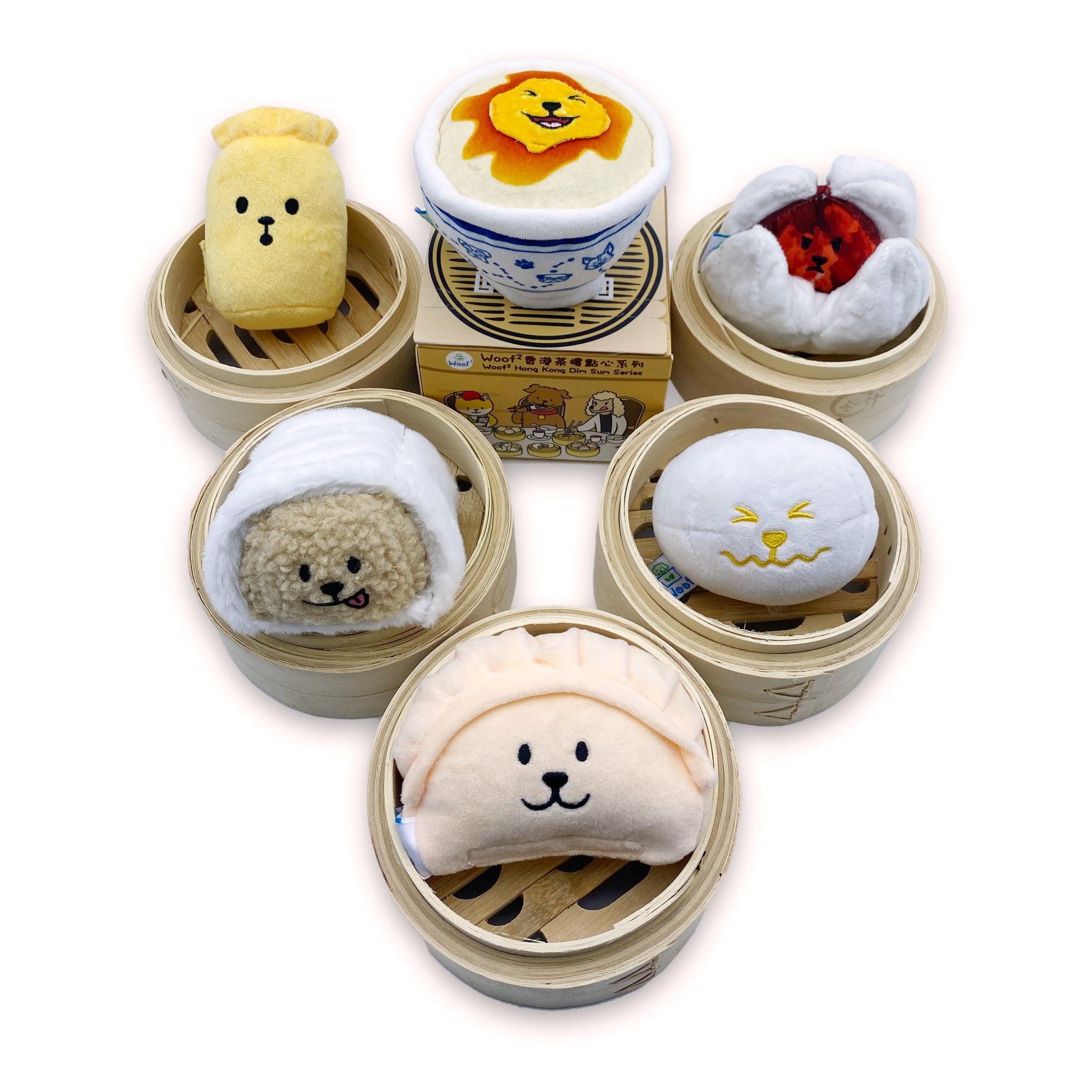 Woof² Hong Kong Dim Sum Series Pet Toy Blind Box (1 Pack = 12 boxes, random mystery toys of 6 styles)