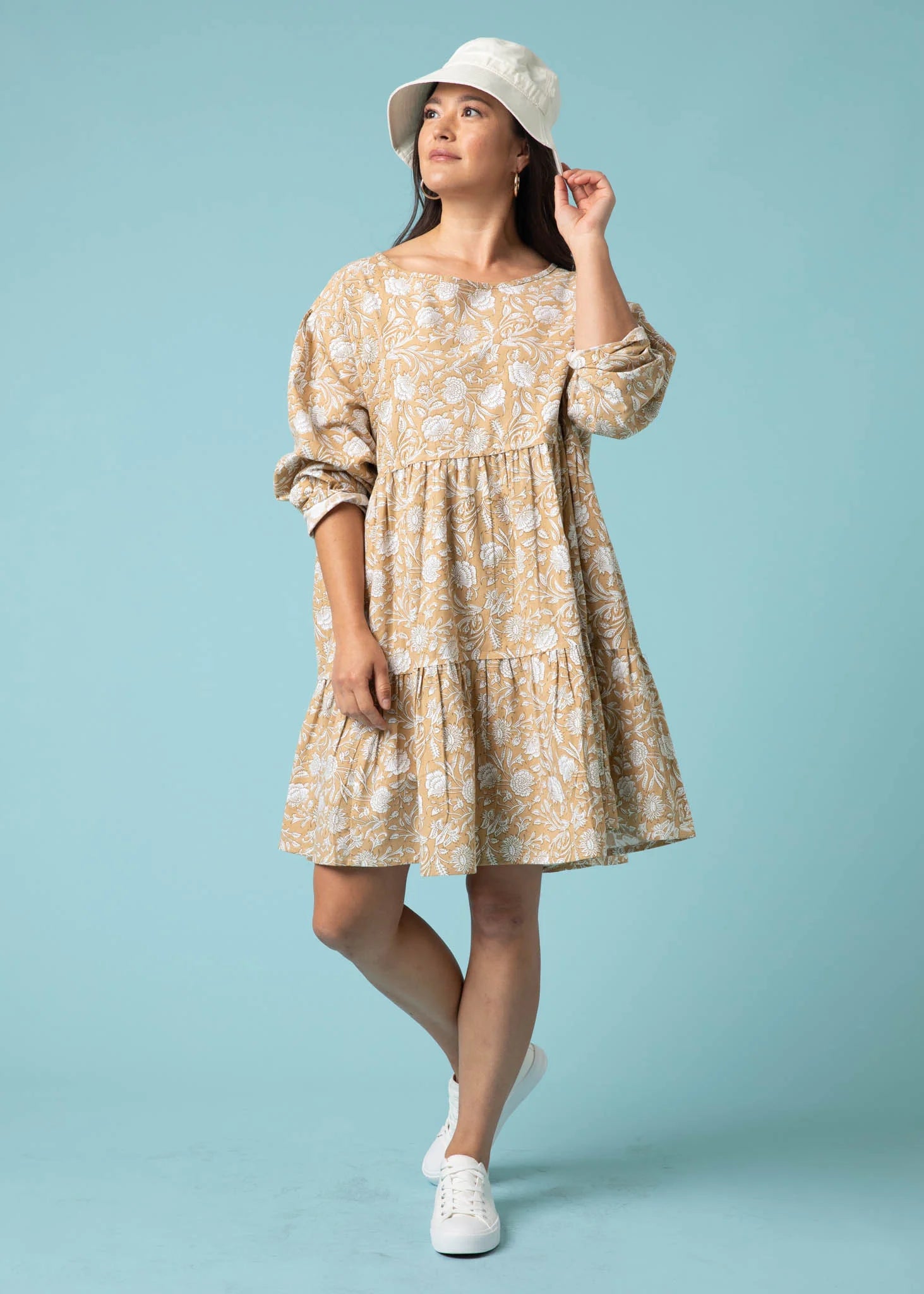 Meadow Tiered Short Dress - Floral Escape in Baked Clay & Olive Oil