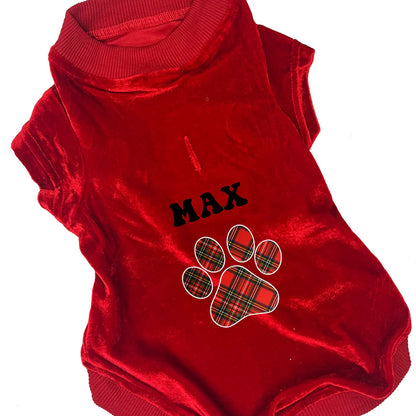 Holiday Plaid Paw Red Velvet Fleece