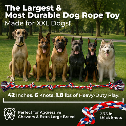 XXL 6 Knot Giant Dog Rope (for XL and XXL Dogs) - 2 PACK, Red