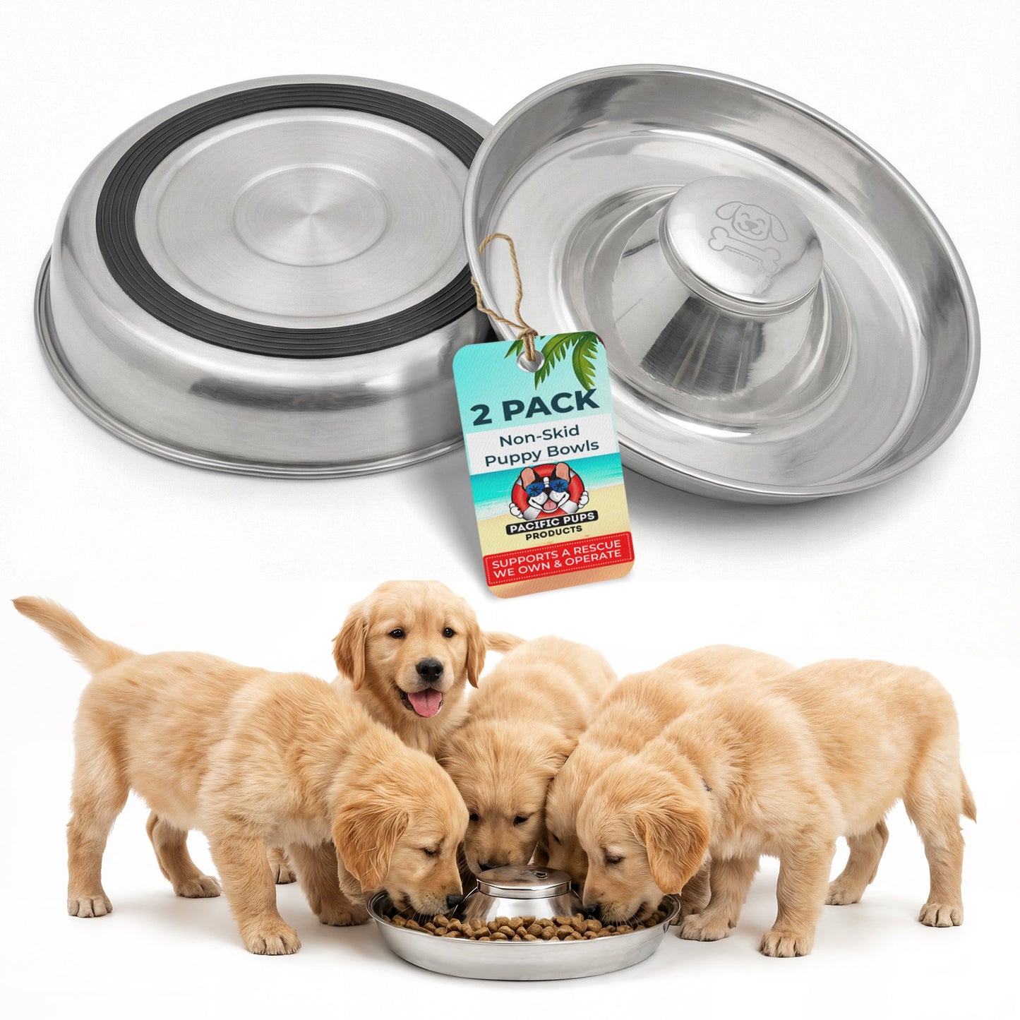 Puppy Bowl for Litters, Slow Feeding Bowl with Grip 11.8 in - 2 Pack