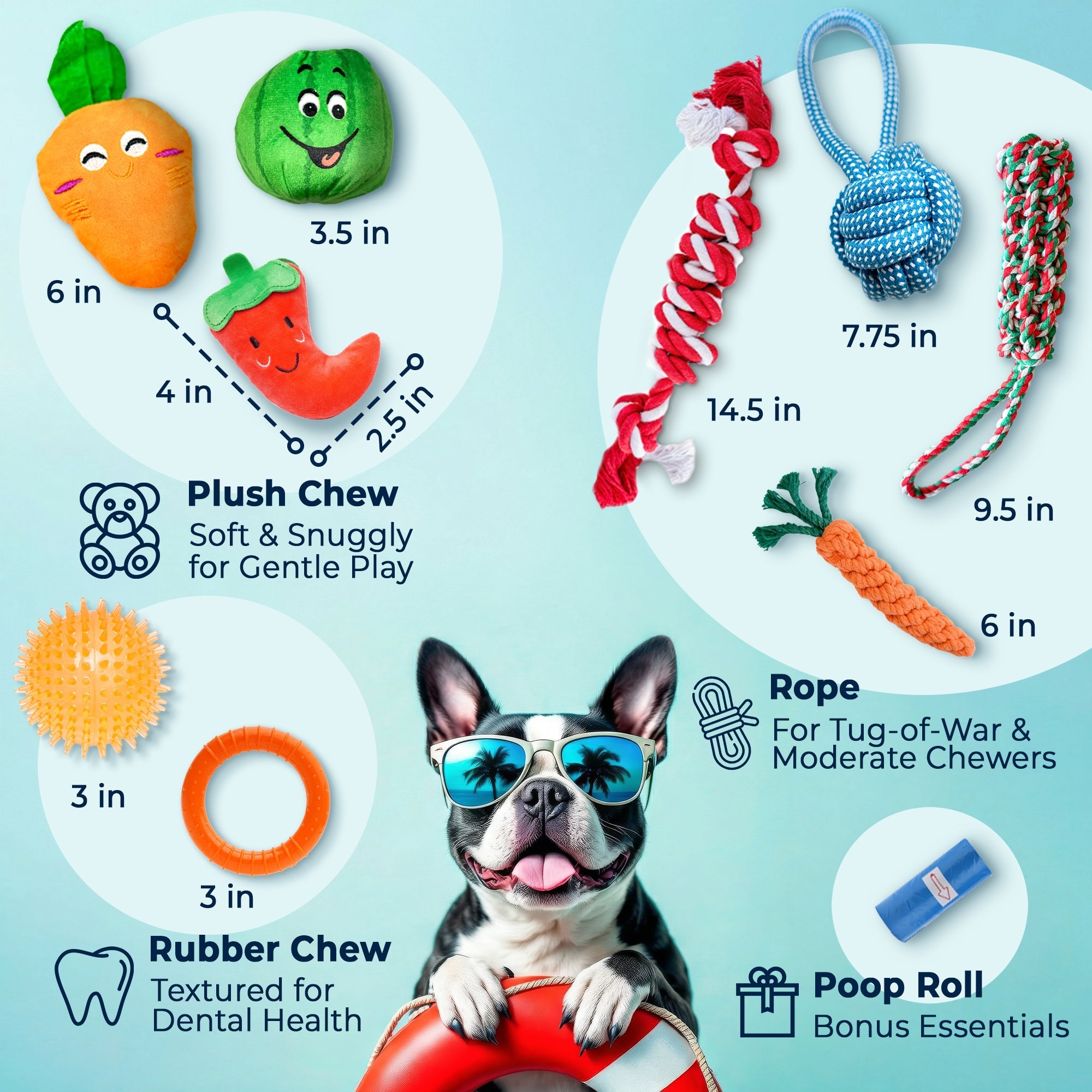 9 Piece Dog Toy Set (for Small & Medium Dogs)