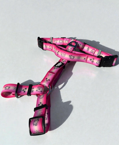Doodles Print Waterproof Dog Harness - Pink Gradient