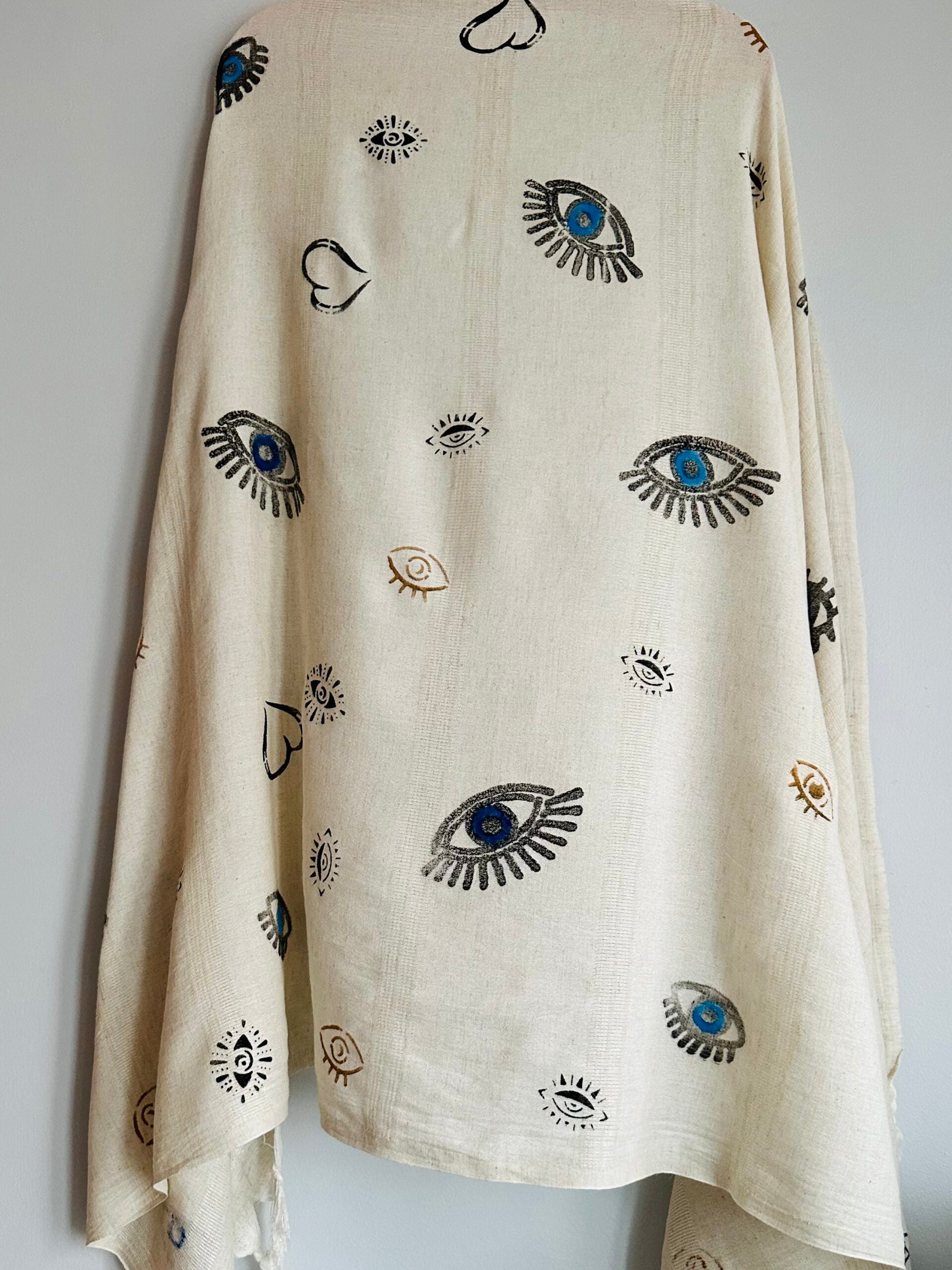 Evil eye love patterned shawl, Ivory