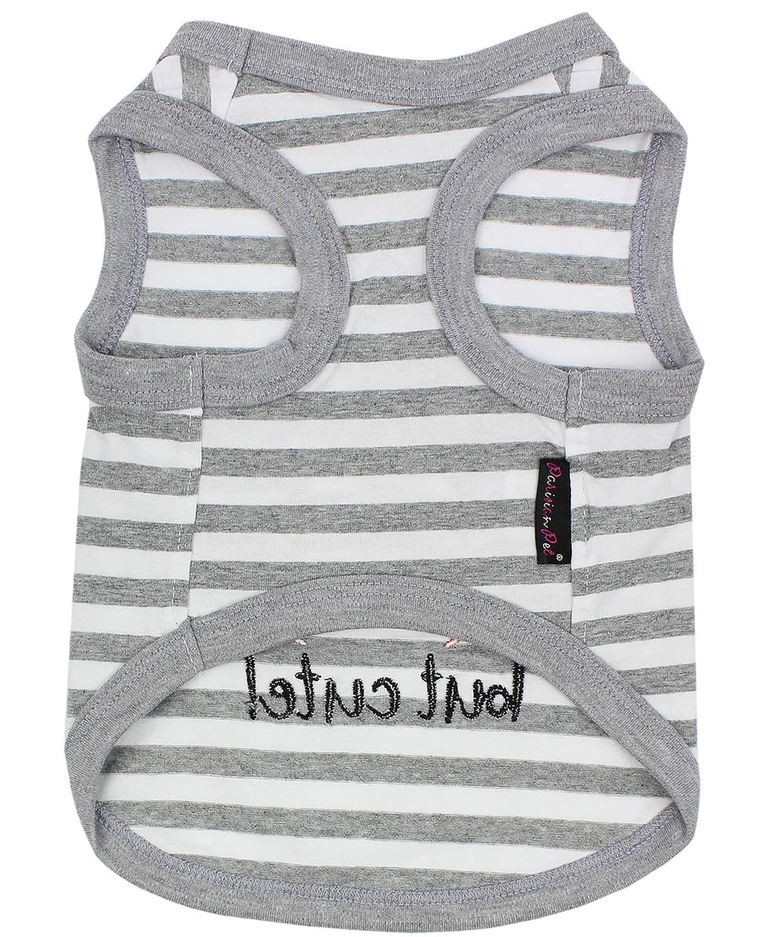 Parisian Pet 'Crabby But Cute Tee' Embroidered Dog Shirt - Trendy Pet Apparel for Dogs & Cats, Gray and White Stripes