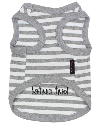 Parisian Pet 'Crabby But Cute Tee' Embroidered Dog Shirt - Trendy Pet Apparel for Dogs & Cats, Gray and White Stripes