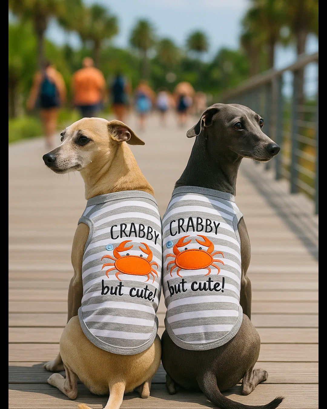 Parisian Pet 'Crabby But Cute Tee' Embroidered Dog Shirt - Trendy Pet Apparel for Dogs & Cats, Gray and White Stripes