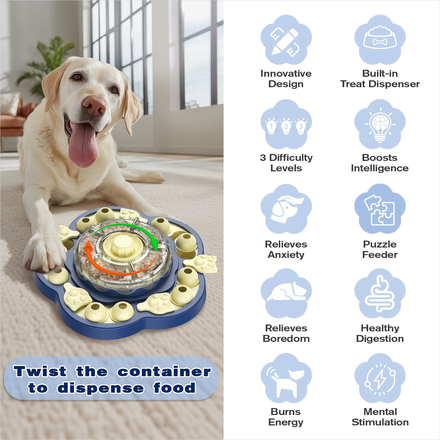 KADTC U.S. Brand & Design -3 Levels of Challenge - Spinning Dog Puzzle Toy for Small/Medium/Large Dogs Puzzles Feeder Treat Slow Dispenser Puppy Food Feeding Enrichment Toys Christmas & New Year Gift