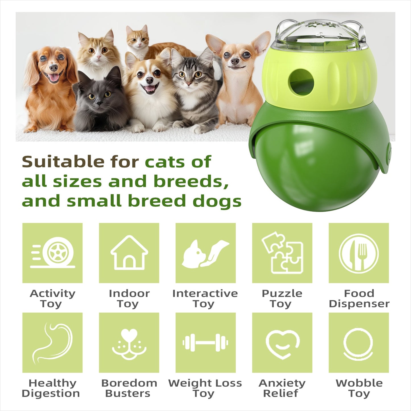 KADTC U.S. Brand & Design Dog and Cat Enrichment Toy for Indoor Cats/Small/Toy-Dogs/Kitten Treat Dispensing Ball Wobble Food Dispenser Kitty Interactive Stimulating Toys Christmas & New Year Gift
