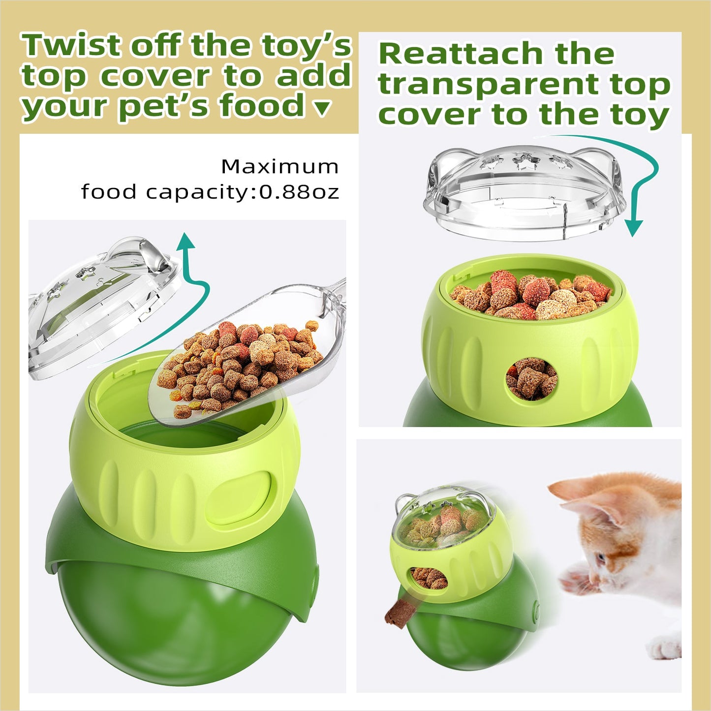 KADTC U.S. Brand & Design Dog and Cat Enrichment Toy for Indoor Cats/Small/Toy-Dogs/Kitten Treat Dispensing Ball Wobble Food Dispenser Kitty Interactive Stimulating Toys Christmas & New Year Gift