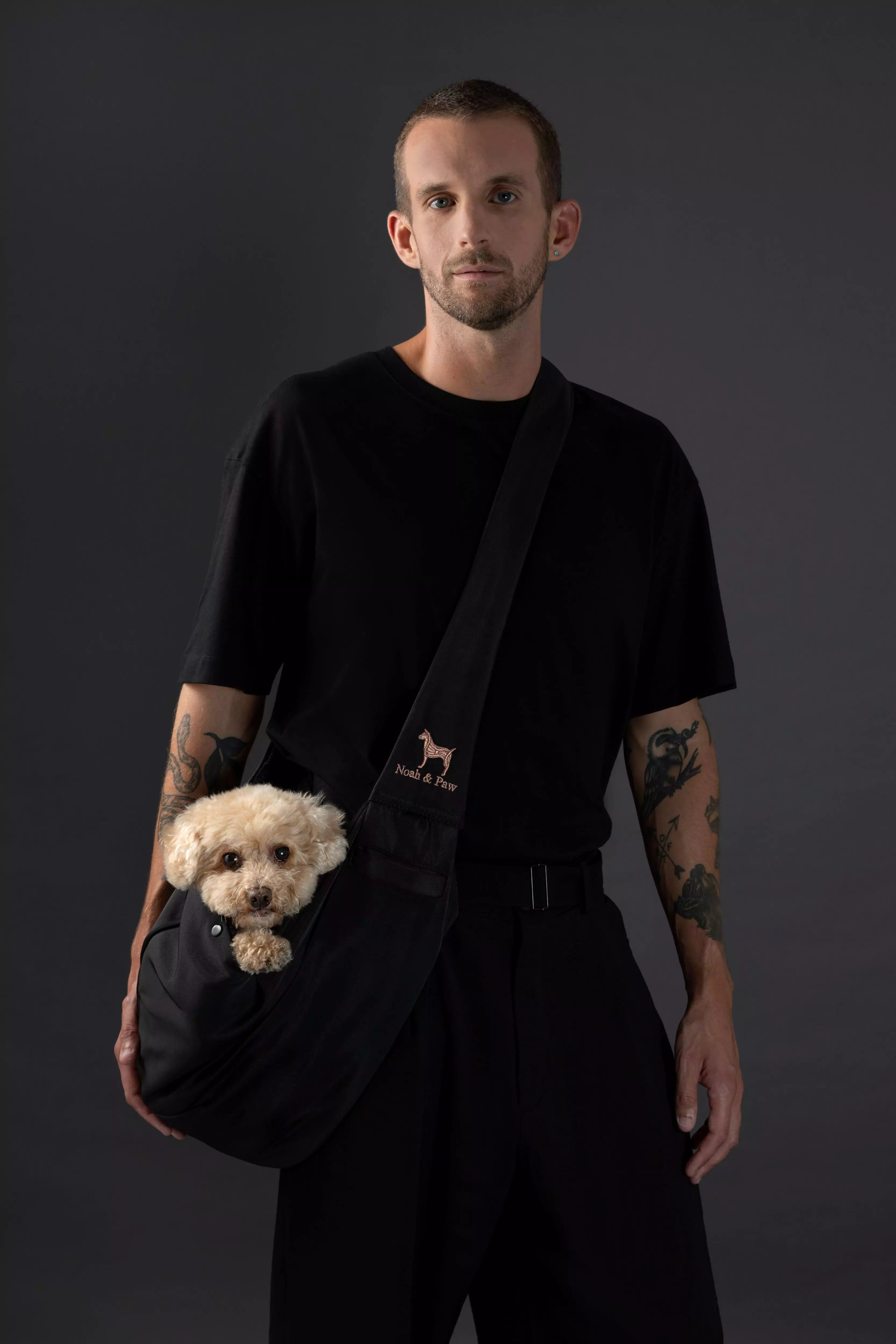 Premium Twill Pet sling Carrier, Snap Style, Black