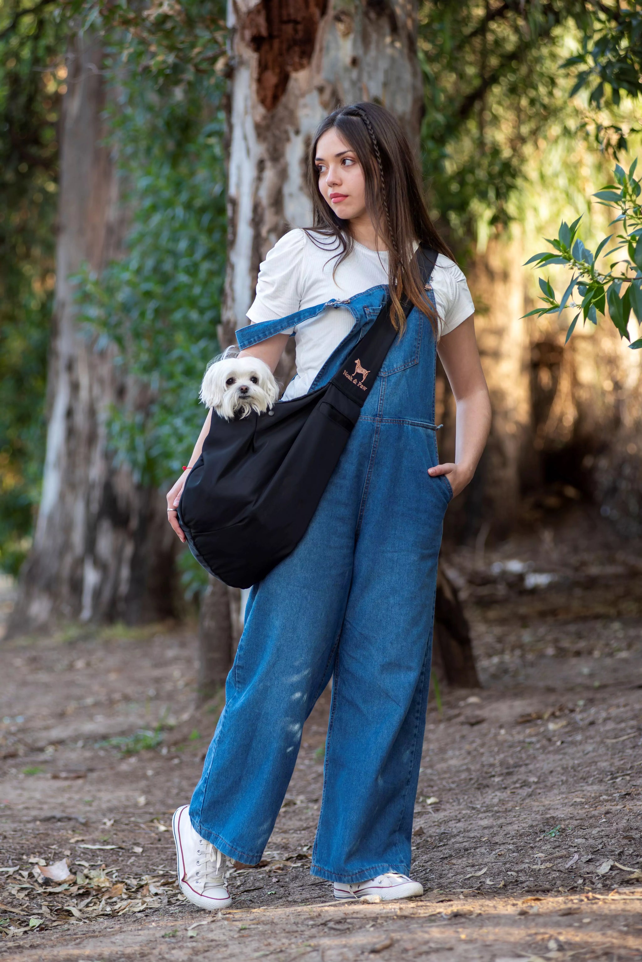 Premium Twill Pet sling Carrier, Snap Style, Black