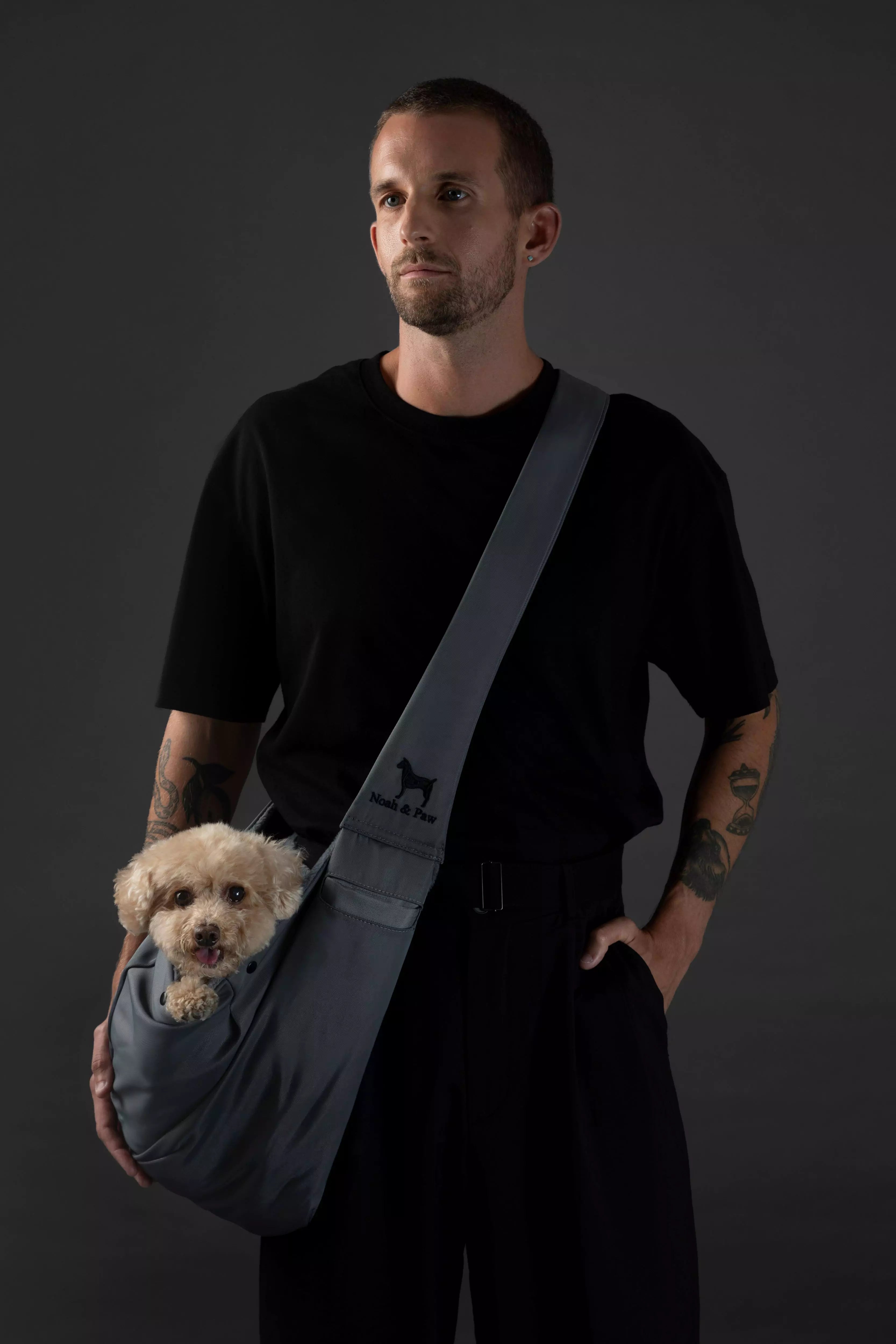 Premium Twill Pet sling Carrier, Snap Style, Black