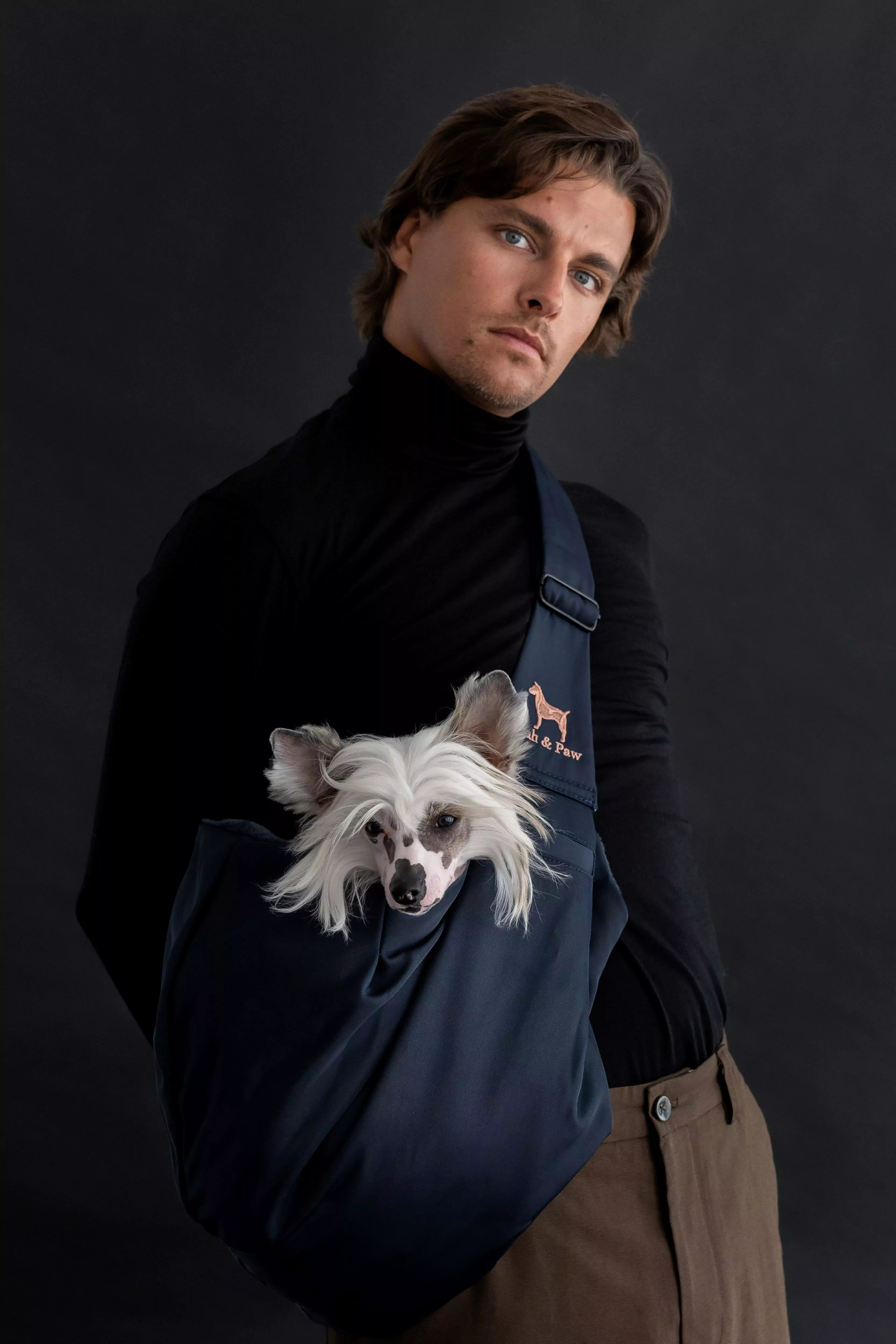 Premium Twill Pet sling Carrier, Snap Style, Black