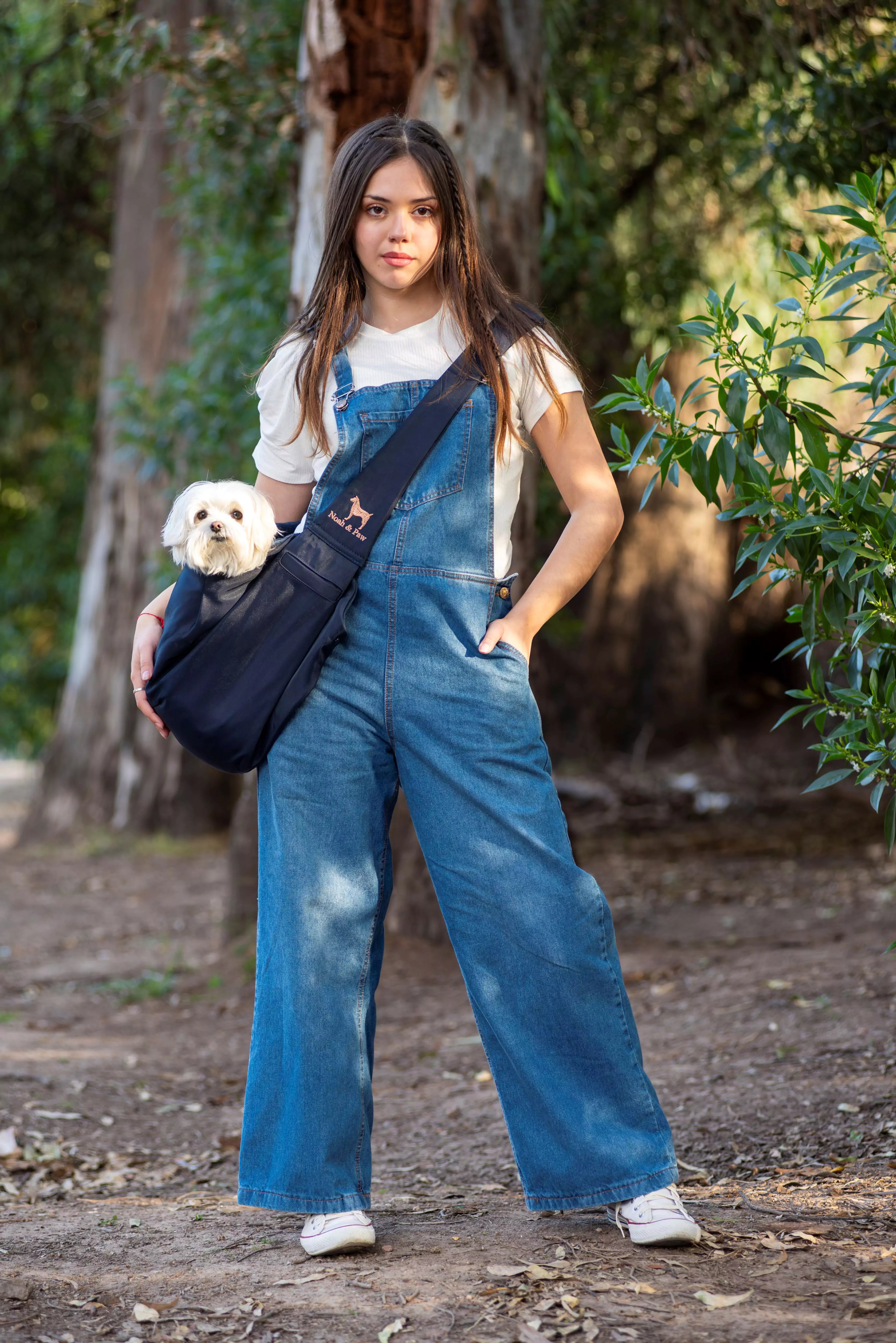 Premium Twill Pet sling Carrier, Snap Style, Black