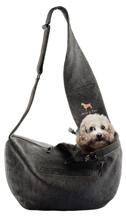 Zipper Style Dog Sling Carrier - Black Denim