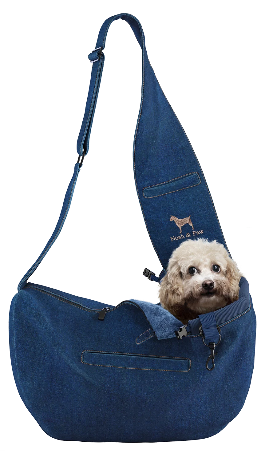 Zipper Style Dog Sling Carrier - Light Blue Denim