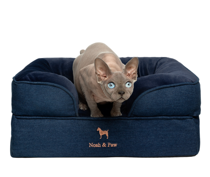 Denim, Orthopedic Pet Bed, Sofa Style - Dark Blue - S