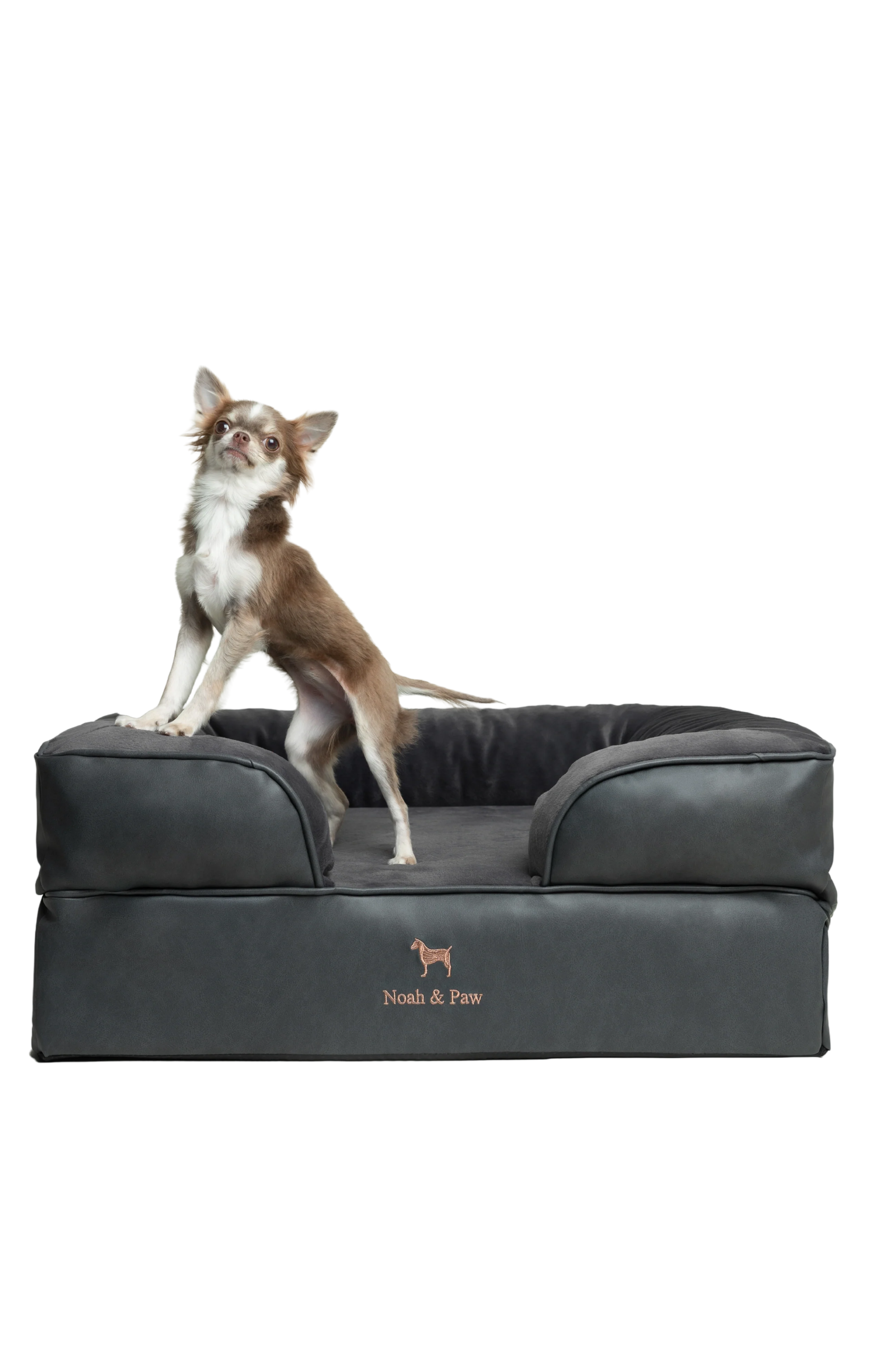 Orthopedic Faux Leather Pet Bed Sofa Style - Black - M