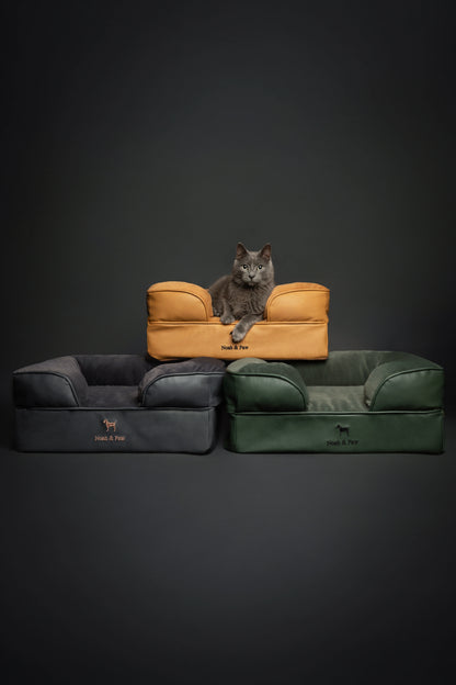 Faux Leather, Orthopedic Pet Bed, Eggshell Memory Foam, Infused with Cooling Gel, Sofa Style