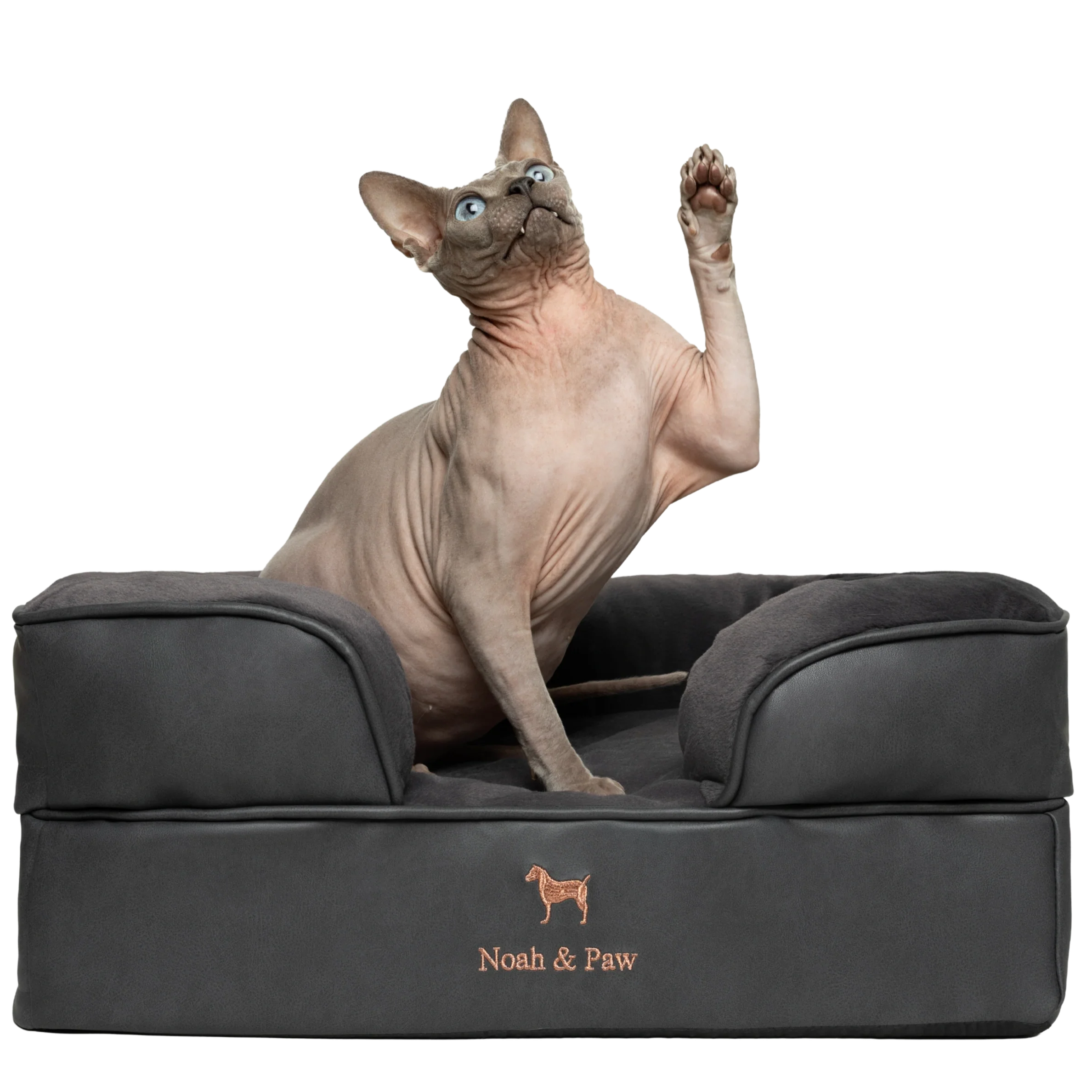 Orthopedic Faux Leather Pet Bed Sofa Style - Black - S